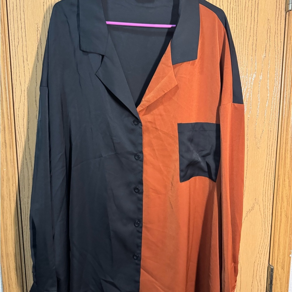 BloomChic Black with Orange color block button top
